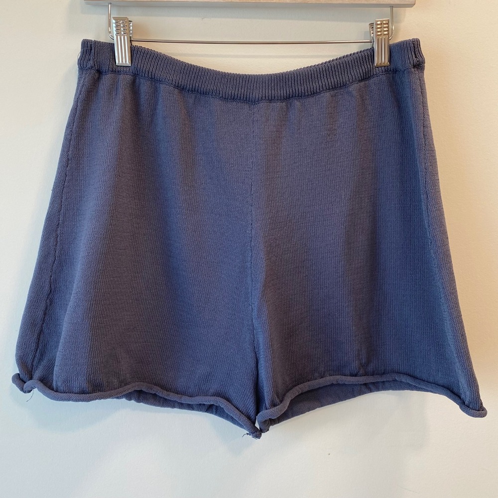 H&M Shorts Womens M Blue Knit Casual Rolled Hem Elastic Waist Lounge Everyday